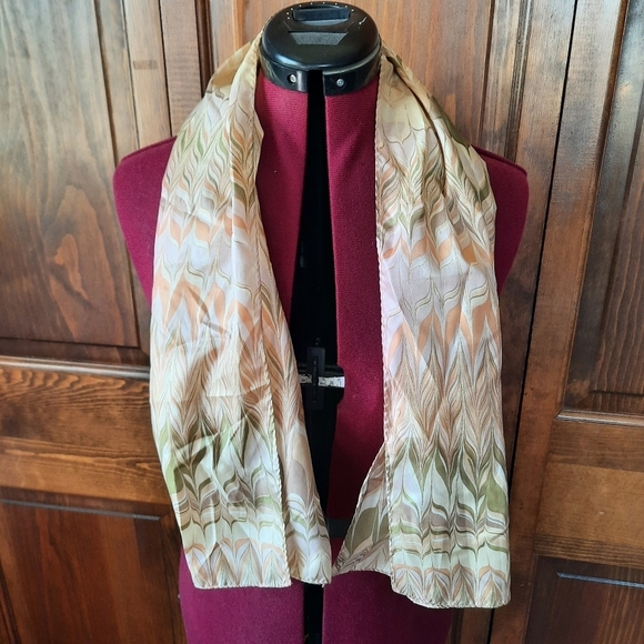 Vintage satin earthy neutral print scarf - Picture 1 of 7